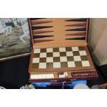 Games case, with Chess and Backgammon, together with a cased set of bowls