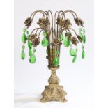 Mid 20th Century brass reading lamp, the shade with stylised flower heads and hanging green