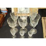 Collection of glasses, to include a set of three with cut glass thistle decoration, three cut