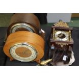 Three clocks, two mantel clocks and a Dutch style wall hanging clock, (3)