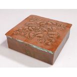 Arts and Crafts copper box, with leaf design to the lid, 16cm diameter