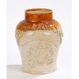 19th Century Brampton shop tobacco jar, with a crest and band, 21cm high