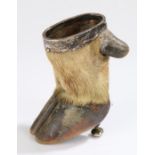 Silver mounted hoof spill vase, with a deer stalking inscription to the silver 1916 collar, 12cm