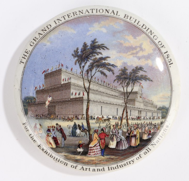 Victorian pot lid, 'The Grand International Building of 1851 For the Exhibition of Art and