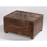 19th Century Indian box, the rectangular box with geometric panels and a hinged door, 43cm long
