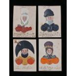 Set of four George III period home made play/game cards, 19th Century, to include Lieu Foslom, The
