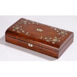 19th Century ivory and mother of pearl inlaid games box, the lid with a set of aces and flowers to