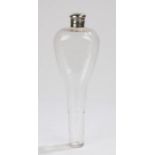 Victorian silver mounted clear glass hunting flask, London 1877, maker TJ, the silver cap with