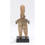 Pre Colombian pottery figure, the standing figure with headdress, 19cm high