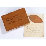 Queen Victoria and Napoleon III interest, a leaf housed within a paper envelope stating 'Leaf of