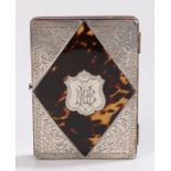 19th Century silver and tortoiseshell card case, the case with a silver and shell front and shell