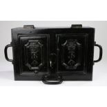 Early 19th century black painted cast iron Revenue military strong box, with Queen's crown mark,