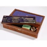 19th Century Watson & Son drawing instrument set, the rectangular walnut box with a internal