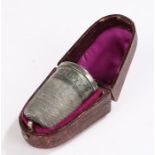 19th Century silver plated stirrup cup, in the form of an oversized thimble, cased, the thimble