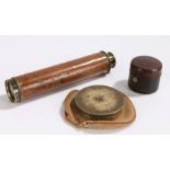 19th Century brass pocket compass, with a circular case enclosing the compass dial, together with