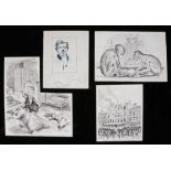 Collection of Victorian pen and ink illustrations, to include an example by T S Crowther 'Fatal Fire