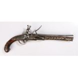 Ottoman flintlock pistol, the stock and body with geometric nail head decoration, steel mechanism,