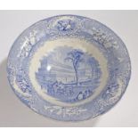 Crystal Palace interest, a large blue transfer decorated bowl depicting the Crystal Palace,