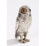 Victorian silver pepperette in the form of an owl, London 1850, maker Joseph Angell II, with