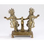 19th Century Indian brass temple figural group, two standing deities, 17cm high