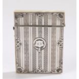 19th Century silver and mother of pearl card case, with an engine turned silver front and mother
