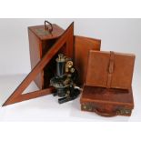 Marietta Pallis interest, Bausch & Lomb Optical Co microscope with case, Stanley triangular wooden