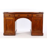 Victorian mahogany desk, with three-quarter gallery, three frieze drawers above a panelled