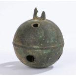 Large 18th Century named crotal bell, the indistinct name to the side of the typically formed
