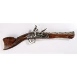 Ottoman flintlock pistol, the flared steel barrel with line decoration, steel mechanism, brass