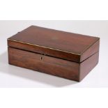 Victorian rosewood writing box, the rectangular box opening to reveal a leather writing surface, pen