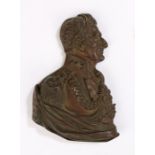 19th Century cast metal plaque depicting the Duke of Wellington in profile, 18cm by 12.5cm