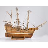 Model of a three masted galleon, 92cm bow to stern, 71cm to top of mastNo visible condition issues