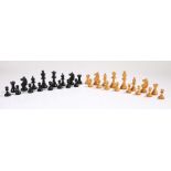 Staunton style chess set, in ebonised and natural colour, the king 8cm high