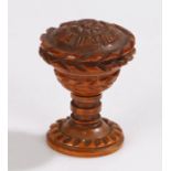 19th Century coquille nut vinaigrette, with a screw top enclosing a pierced top and turned column,