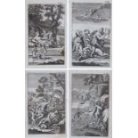 Set of four 18th century engravings depicting classical figures, housed in ebonised glazed frames,