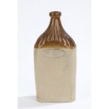 19th Century stoneware slab sealed flask, Seller of York, with a gadrooned top to the rectangular