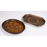 Two 19th Century Kashmiri papier mache and lacquer pen work trays, the first decorated with a bird