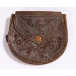 W.G. Walz leather saddle bag, Mexico City, the front with an eagle above flowers, 13cm diameter