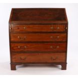 19th Century mahogany and crossbanded bureau, the rectangular top above a slopping fall and four