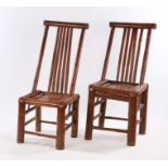 Two bamboo side chairs, made from bamboo sections, slat back and solid seat, (2)