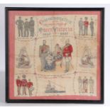 Victorian printed silk panel "Commemorative of the 60 years reign of Queen Victoria 1837-1897", with