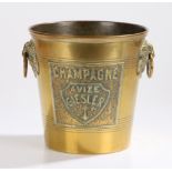 Brass Champagne bucket, the name plaque to the front Champagne Avize Giesler, lion mask handles,