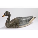 Decoy goose, with grey painted feathers and orange beak, 65cm long