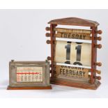 Desk calendars, the first with a silver plated front with an internal calendar, 12.5cm high, the