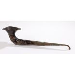 Edwardian ear trumpet, with brown lacquer effect finish and collapsible ear piece, 37cm long