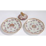 Two Chinese 19th Century Armorial porcelain plates, the centre of each plate with a rampart lion and