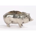 Early 20th Century novelty pen nib wipe, in the form of a pig with a bristle back, 7.5cm long