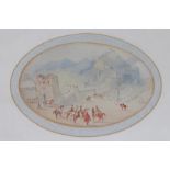 19th Century school, Military encampment outside the Great Wall of China, 21cm x 14cm