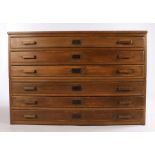 20th Century beech plan chest, with six long drawers, in two sections, 116cm wide