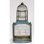 Early 20th Century bird cage, painted in blue, 74cm high